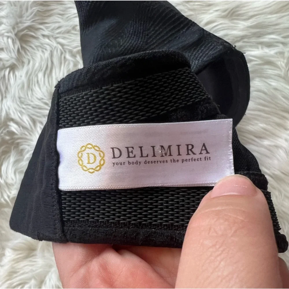 Delimira Womens Bandeau Strapless Bra Black Wire Free Padded Stretch 42DD - Picture 5 of 6